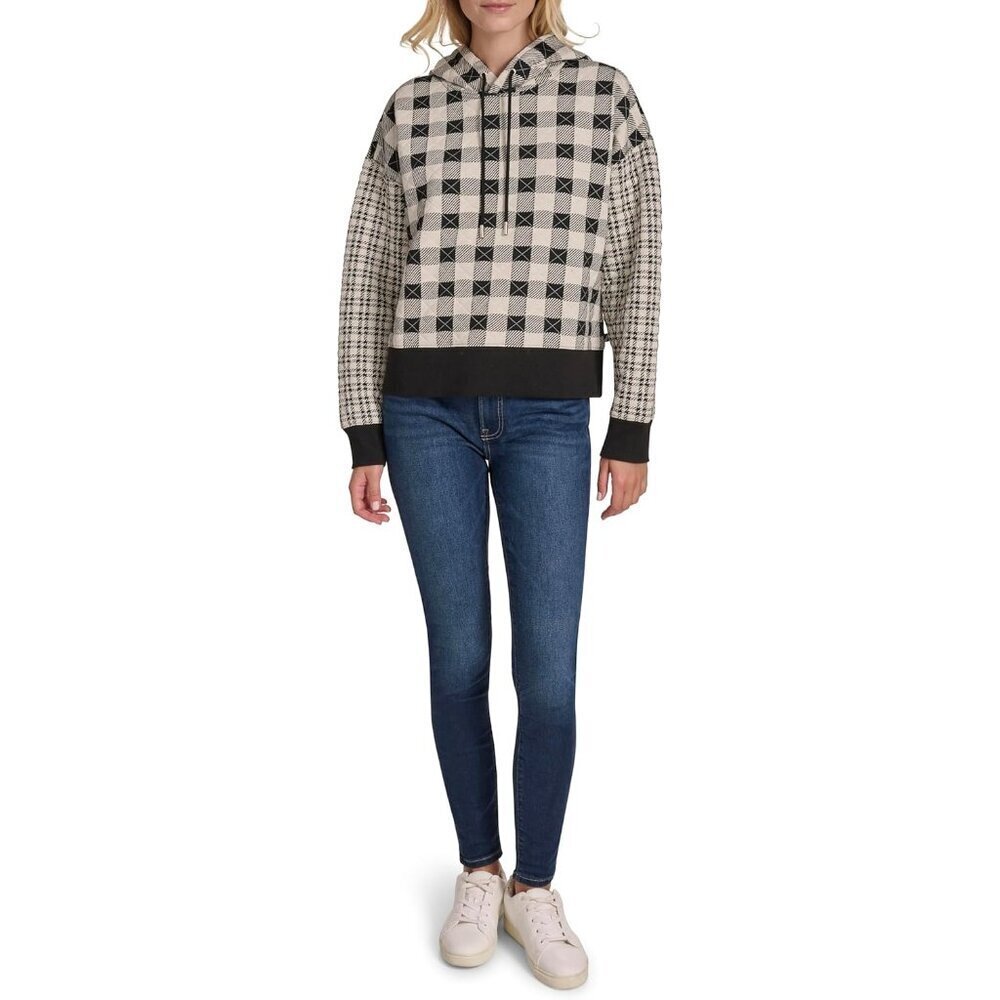 Women's Long Sleeve Quilted Plaid Hoodie Sweatshirt Medium Casual Layer